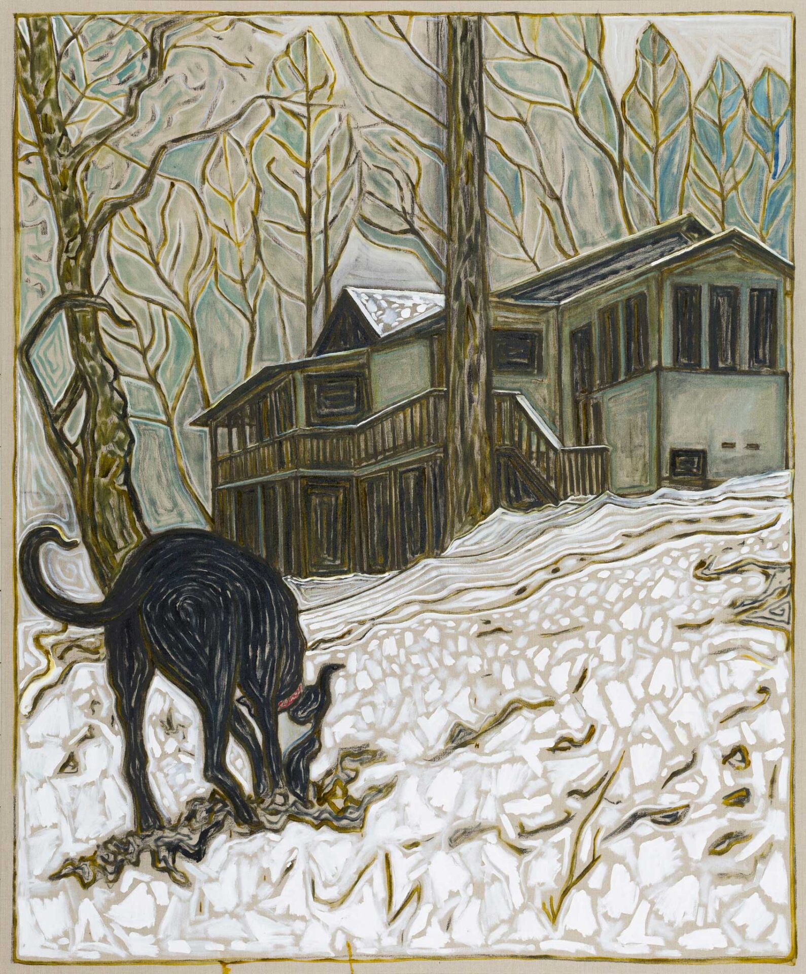 Billy Childish: stand of birch trees, 2016, Oil and charcoal on linen, 183 x 274.5 cm
