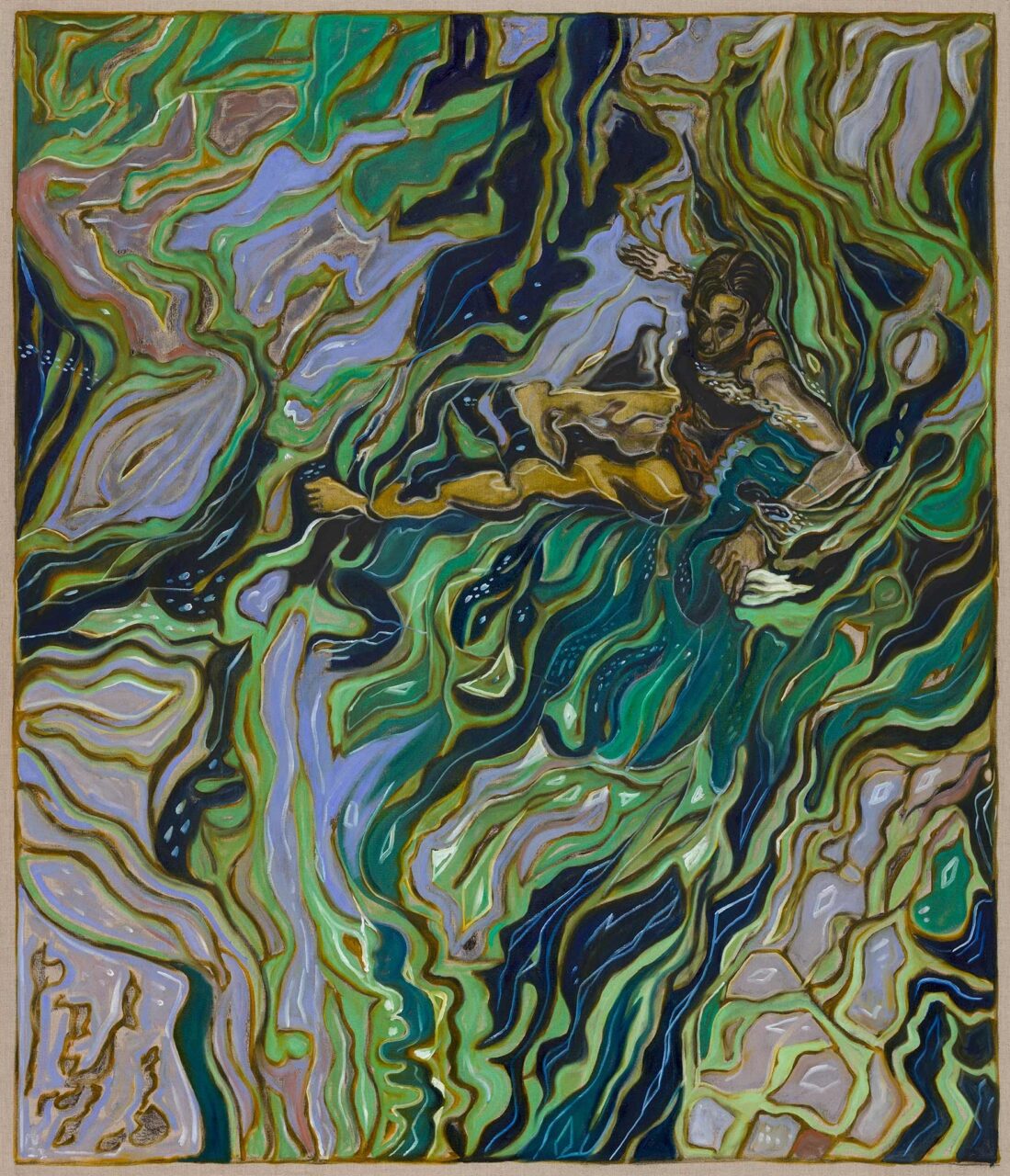 Painting 'treading water, yuba' by Billy Childish at Carl Freedman Gallery.