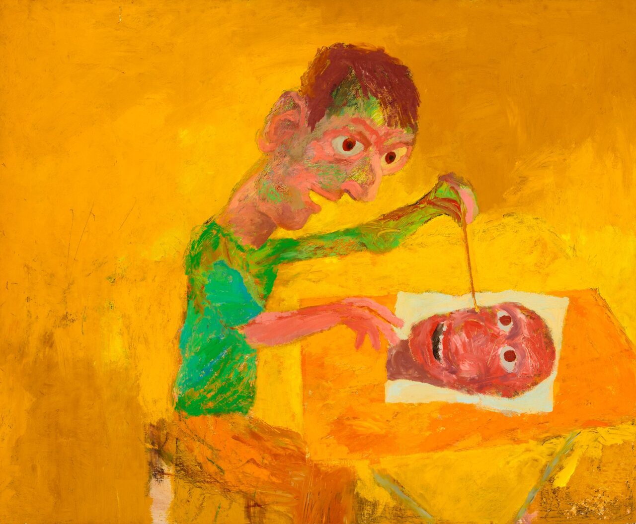 Painting 'Man Painting Head' by Ken Kiff at Carl Freedman Gallery