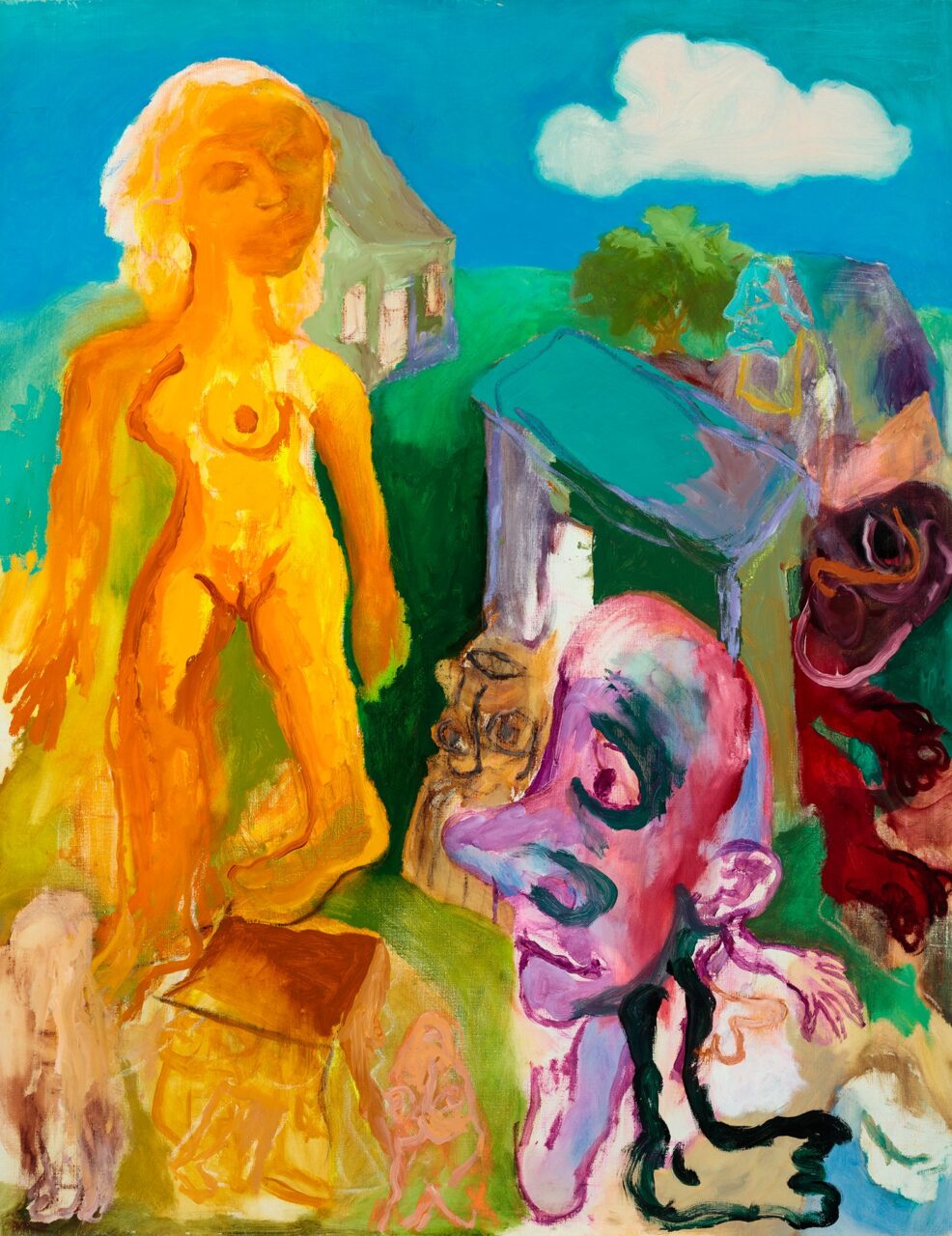 Painting 'Street, Woman and Little Man' by Ken Kiff at Carl Freedman Gallery