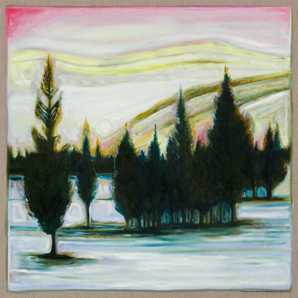 Painting 'Moon and Mt Tahoma' by Billy Childish at Carl Freedman Gallery.