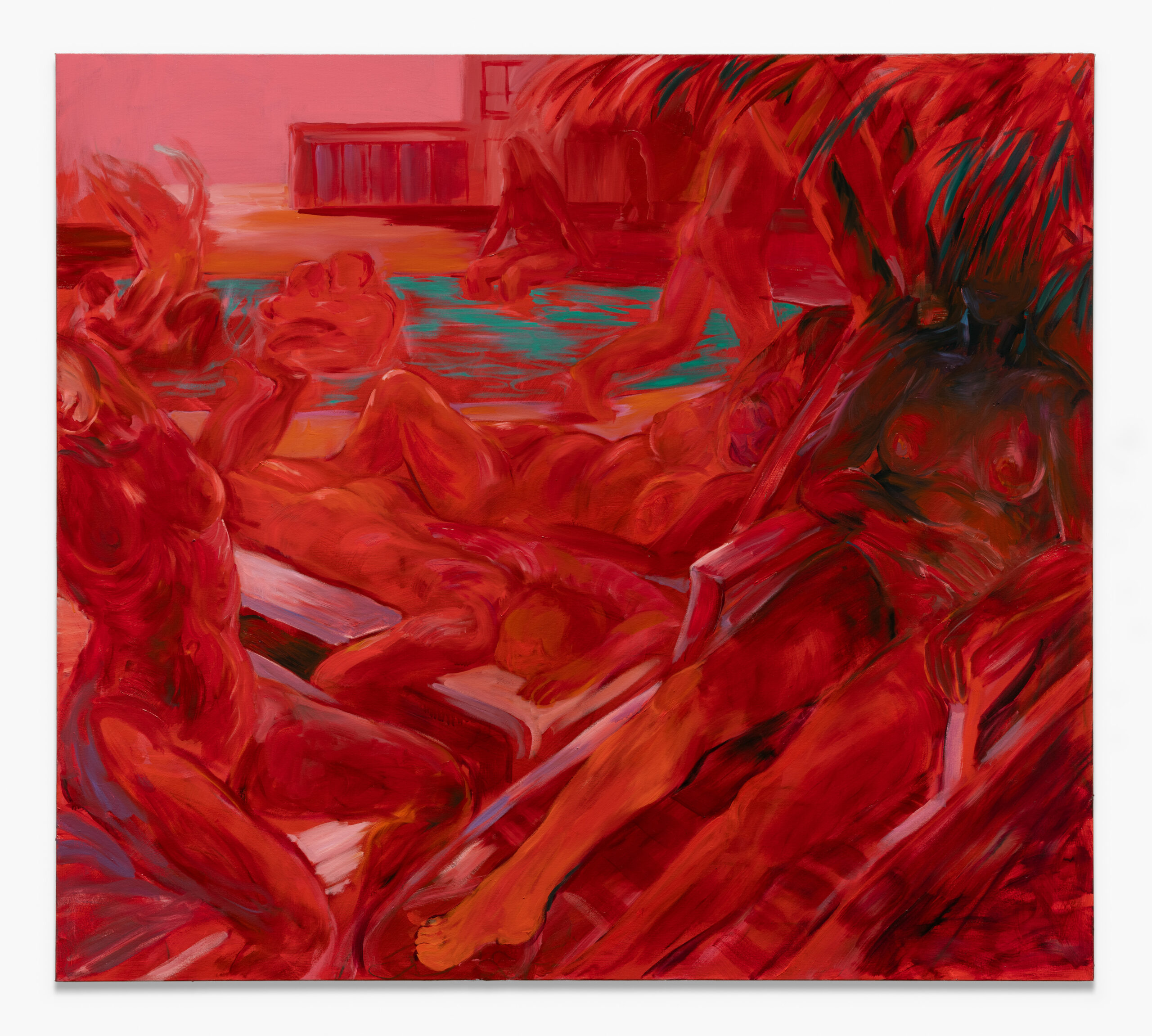 Laura Footes, Anxious Bathers (2025), Oil on canvas, 170 x 190 cm (67 x 75 in)